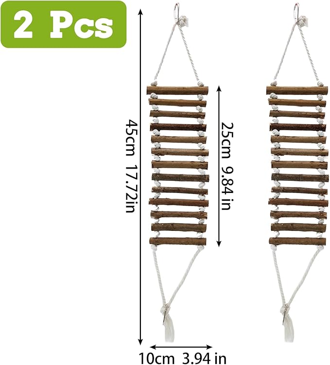 VCEPJH Reptile Bridge for Terrarium 2 Pack Wooden Bearded Dragon Climbing Ladder Hanging Flexible Swing Tank Deor Accessories for Gecko Hermit Crab Chameleons Turtle Lizard Frog