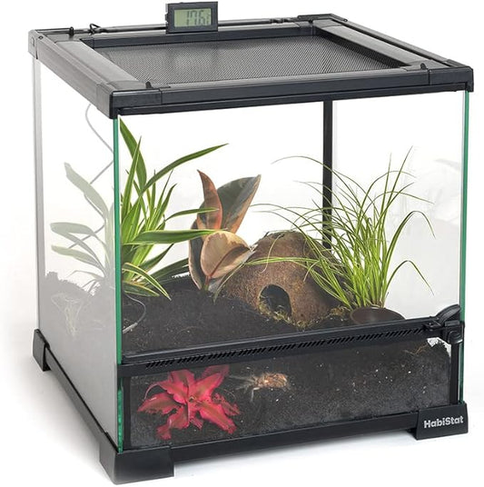 Habistat Glass Terrarium for Reptiles 12"x12"x13" – Stackable Reptile Enclosure for Inverts & Amphibians with Lock & Waterproof Base, Ideal Terrarium Tank for Chameleons, Geckos and Bioactive Setups
