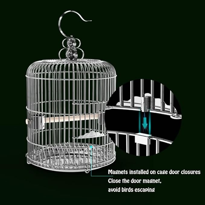 Stainless Steel Round Bird Cage Hanging Birdcages for Travel Bird Carriers Suitable for Small and Medium Birds Parrot Birdcage，34cm/13.3in