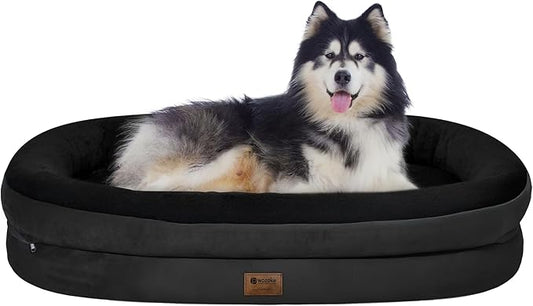 Orthopedic Dog Bed for Extra Large Dogs, XL Waterproof Dog Bed with Bolsters, Supportive Egg Crate Foam Pet Couch Bed with Removable Washable Cover & Non-Slip Bottom, Black