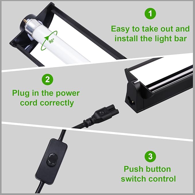 Aiicioo T5 HO UVB Reptile Light Fixture 10.0 8W Light Combo Kit 12 Inch Light Fixture Reptile Terrarium Hood with 8W Reptile Light Bar for Bearded Dragon Lizards Turtle Tank