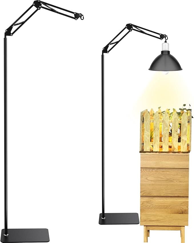 Queekay Reptile Heat LAMP Stand, Black Metal, Adjustable Height and Width, 5 Hanging Hooks, for Terrarium, Aquarium, Incubator, Cages, Suitable for Reptiles, Amphibians, Small Animals