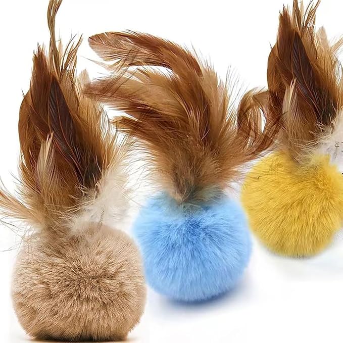 Cat Toys - Rainbow Wand, Feather Flips Plush Ball, Interactive Feather Teaser for Kitten Exercise - 3 Pack - Image 2