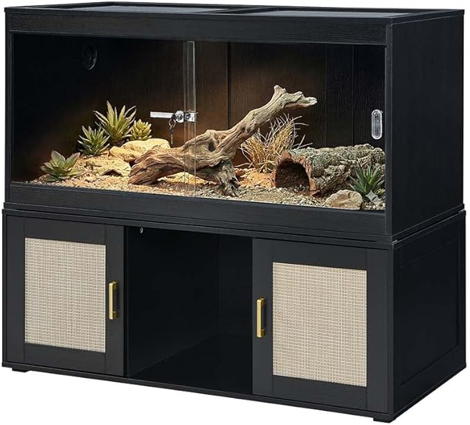 Reptile Tank Stand for Unipaws 110 Gallon Reptile Tank, Furniture Style Terrarium Stand with Storage Cabinet, Heavy Duty Black Table for Reptile Habitats