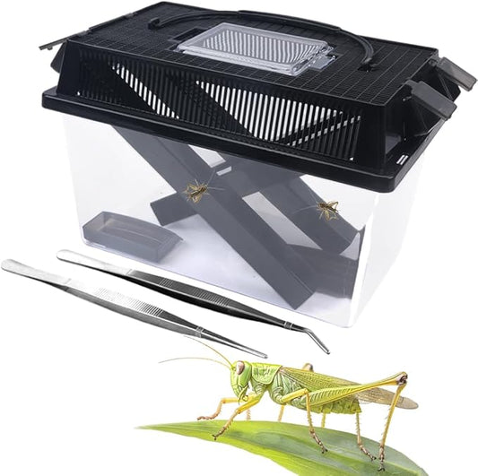1 Pack Cricket Keeper Insect Keeper with 2 Pcs Dispenser Tubes and 2 Pcs Insect Stainless Steel Tweezers for Reptile Bearded Dragon Leopard Gecko Lizard Frog (Large)