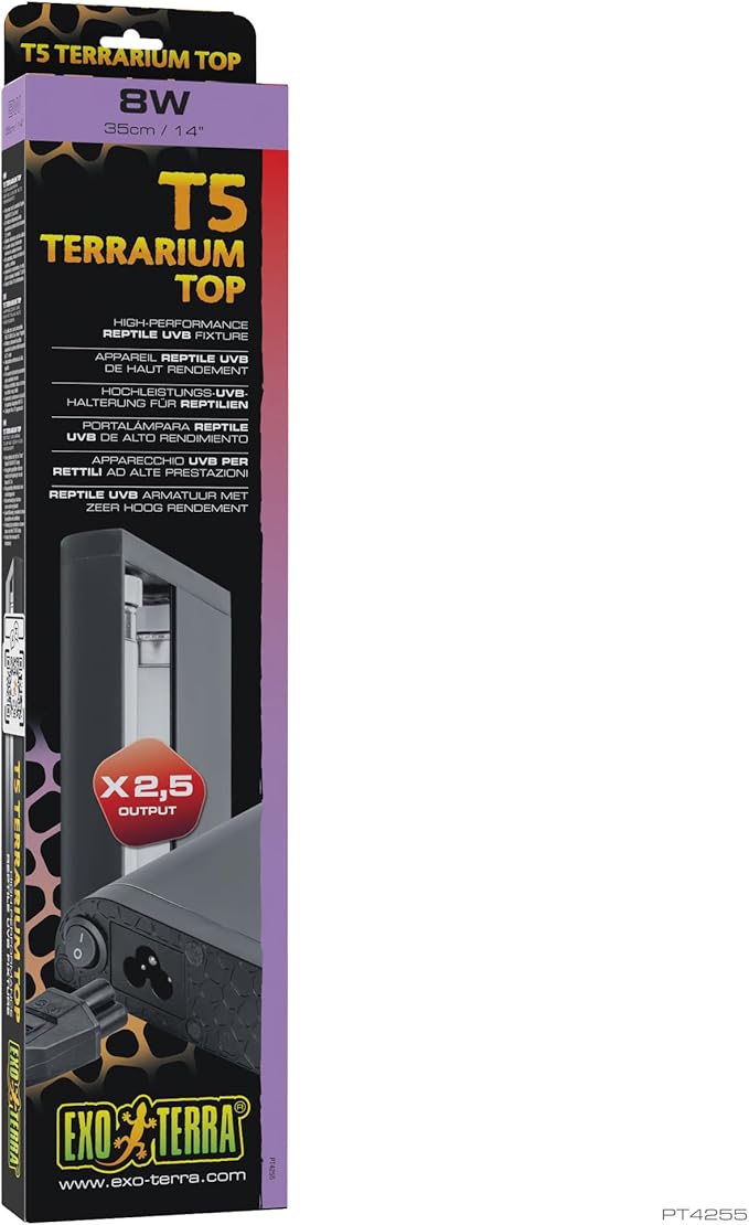 Exo Terra T5 Reptile UVB Fixture 35cm 8W, High‑Output Reptile UVB Light for Terrariums, Compact Reptile UVB Lighting System for Lizards, Turtles & Amphibians