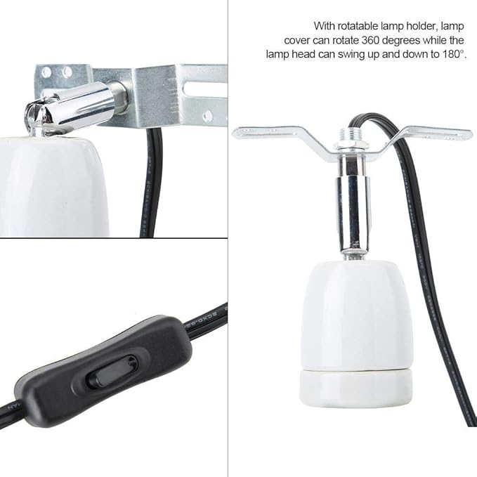 Light Fixture Holder, E27 Base Bulb Socket Adjustable Reptile Lamp Holder Bracket Light Stand for Lizard Turtle Tortoise Reptile Ceramic Lamp Holder(110-240V)