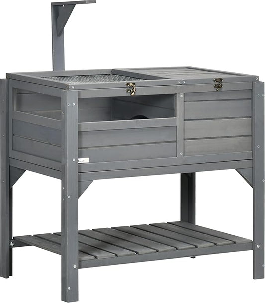 Turtle Habitat Enclosure, Large Wooden Tortoise House for Indoor and Outdoor Use, Reptile Enclosure with Openable Roof & Secure Locking System (Gray+Storage Shelf)