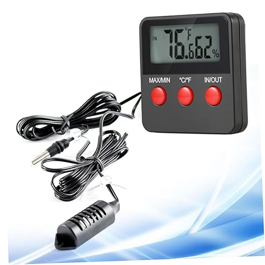 Angoily Digital Thermometer Hygrometer for Reptile Care Accurate Temperature Humidity No Battery Required for Eggs Hatching Home Office Use Black
