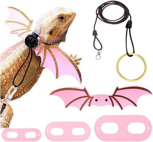 3 Size Pack Bearded Dragon Leashes and Harnesses, Bearded Dragon Harness, Soft Leather Detachable Adjustable Reptile Lizard Wing Leash (Pink)