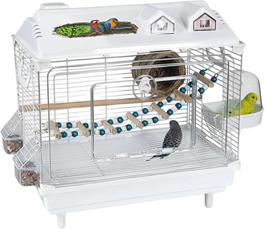 Parakeet Bird Cage, Clear Portable Cockatiel Carrier, Medium Bird with Wooden Perch, Acrylic Lightweight with Removable Tray, Pet with Travel Handle, Indoor Cage for Conures Macaws