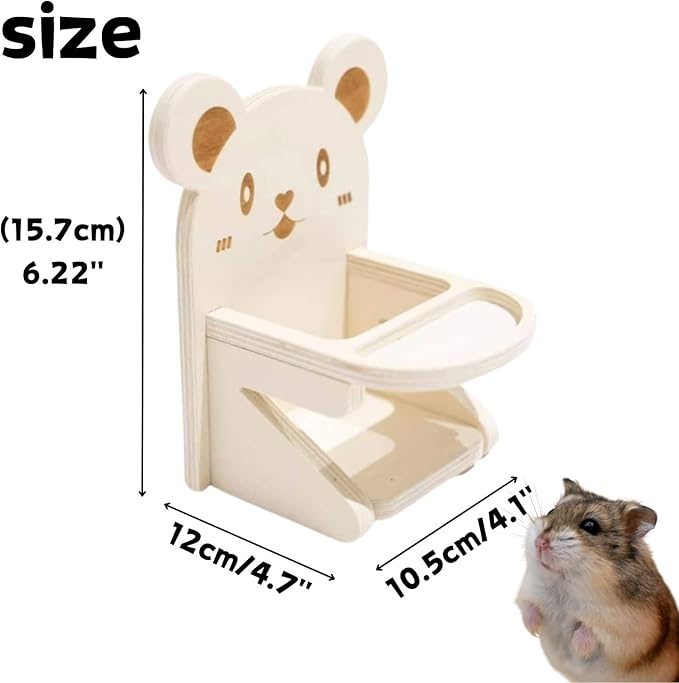 Hamster Chair with Food Bowl Tray- Handmade Wooden Small Animal Cage Accessories Habitat Decor House Photo Props Small Animal Toys for Hamster Mice Rat Hedgehog Rodents (Wood)