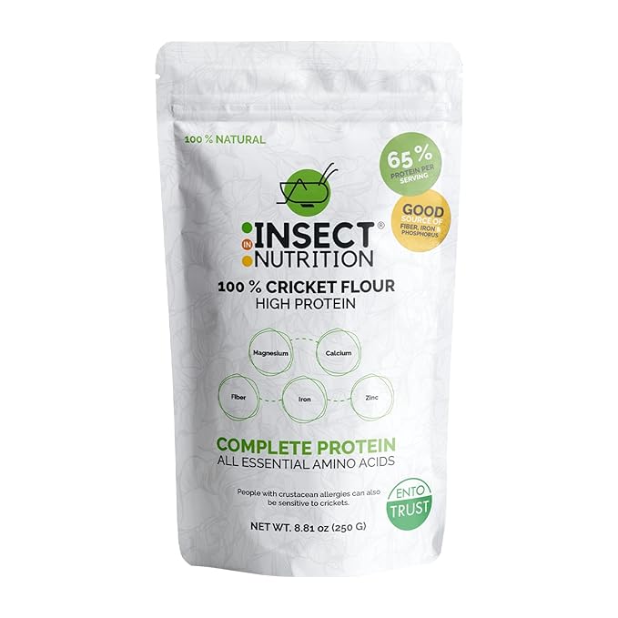 IN INSECT NUTRITION Cricket Flour High Protein 8.82 oz,, 65% Protein, Omega 3 and 6, Rich in Fiber and prebiotics, antioxidants and All Essential Amino acids