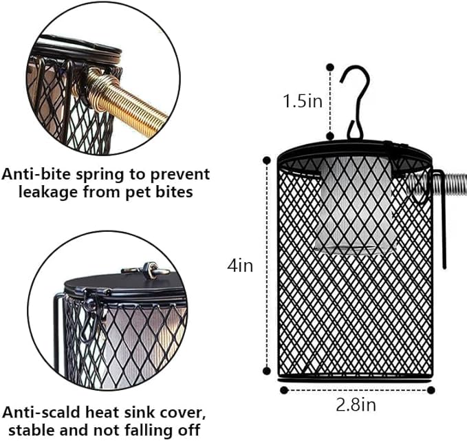 Bird Heat Lamp, Protective Reptile Heater Guard- Mesh Cage Lampshade Cover for Various Pets Including Reptiles
