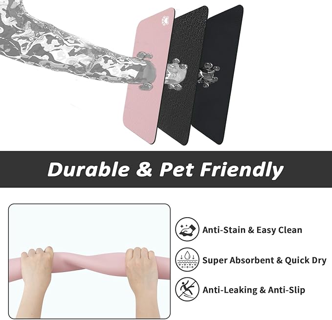 HotLive Dog Food Mat - Absorbent Cat Mat for Food and Water, No Stains Pet Feeding Bowl Mat, Easy to Clean Pet Placemats, Quick Dry Dog Water Dispenser Mat for Messy Drinkers | Paw Pink 18"x28"