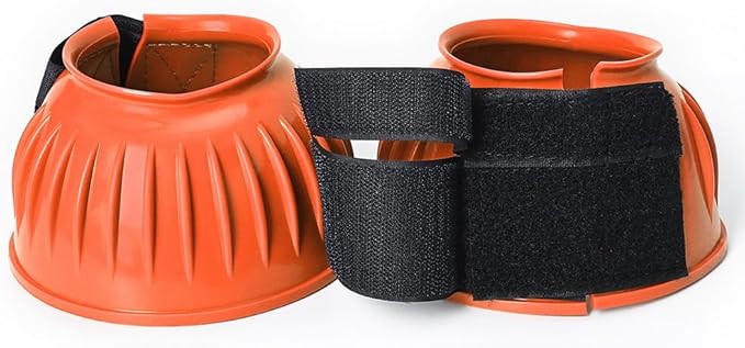 HILASON Western Horse Rubber PVC Ribbed Double Hook and Loop Bell Boots Training Protective Shock Absorbing Leg