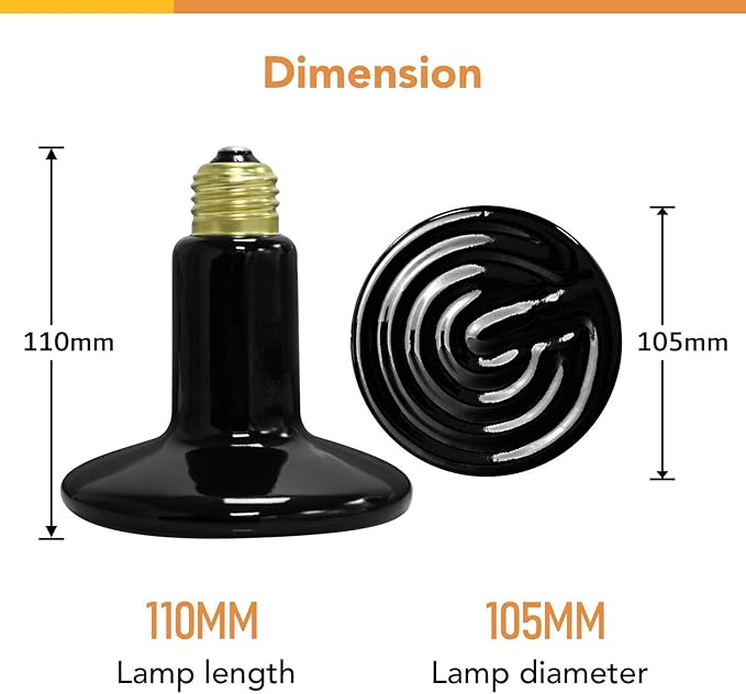 Simple Deluxe Reptile Heat Lamp Bulb Ceramic Heat Emitter 40W/60W/100W/150W/250W, No Light Emitting Brooder Coop Heater for Amphibian Pet & Incubating Chicken,Black