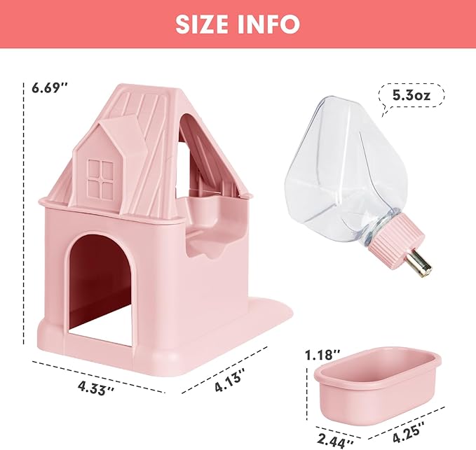 Hamster Toys 4 in 1 Multifunctional Super-Silent Exercise Toys Spinner Wheels with Water Bottle Food Container and Hideout Base Large Spinning Running Wheel for Rat Gerbils Mice (L,Pink)