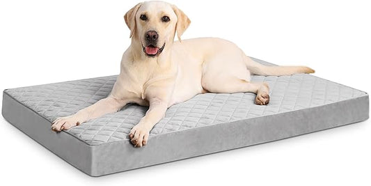 NUPIDA Orthopedic Dog Beds Large Sized Dog Waterproof Pet Mattress with Removable Washable Cover and Non-Slip Bottom, Quilting Mat for Crate, 35x22 Inch, Light Gray