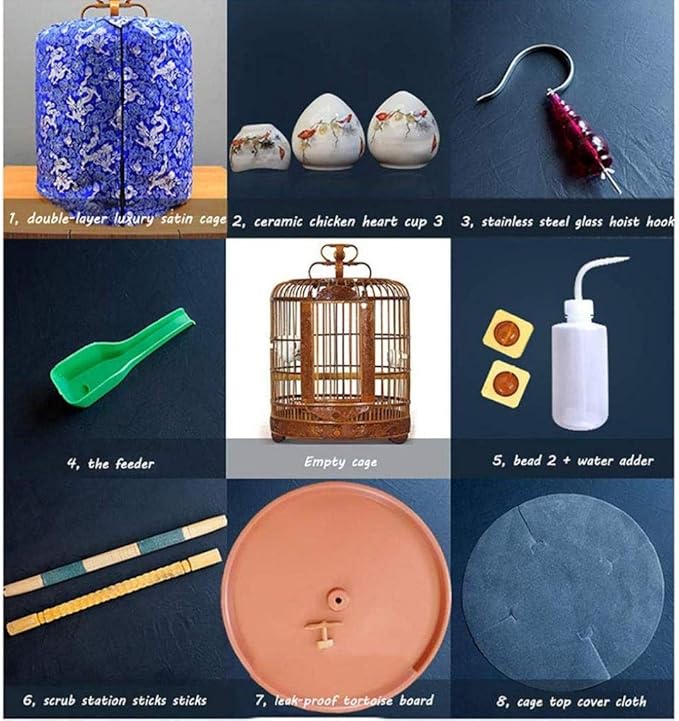 Traditional Chinese Style Bamboo Bird Cage Classic Round Carving Bird Carrier Garden Decor