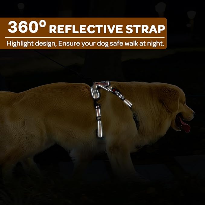 FURRYFECTION Plaid Dog Harness for Large Dogs, Reflective No Pull Adjustable Pet Vest with Front Clip, Leash, Easy Control Handle and Seat Belt, Beige&White, XL