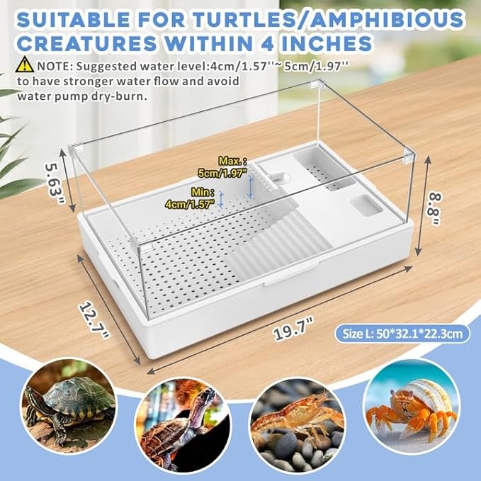 GOZILLA Small Turtle Tank Kit(Tank+Lamp+Filter), Acrylic Aquarium Turtle Starter Kit Habitat with Multi-Functional Areas for Small Reptiles. (Large Two Layer Kit)