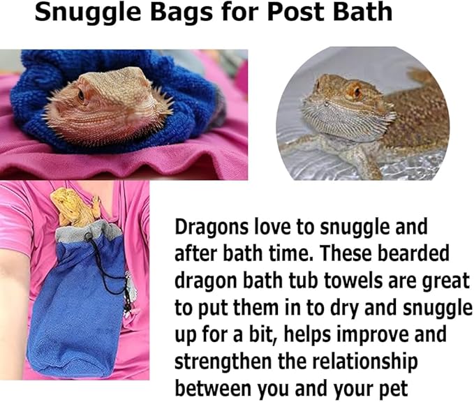 Bearded Dragon Bathing Essentials Kit - Fast Drying Absorbent Towel Bag & 2PC Reptile Brushes Comprehensive Accessories for Gecko, Lizard, Leopard Gecko (Grey)
