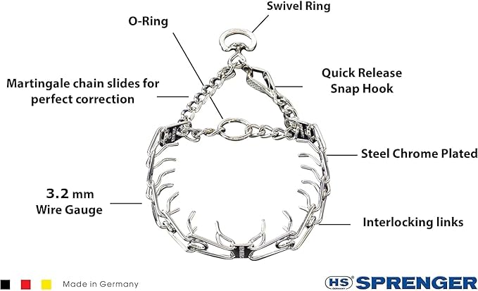 Herm Sprenger Chrome Plated Steel Training Prong Collar with Quick Release Snap for Dogs (23in (58cm) x 3.2mm)