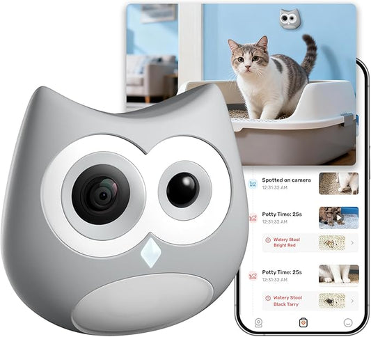Litter Box Camera – AI Cat Health Monitoring, Records Cat's Toileting Behavior, Abnormal Alerts, Fits Automatic & Standard Litter Boxes, Multi-Cat Support, Cat Cam with Night Mode(Grey)