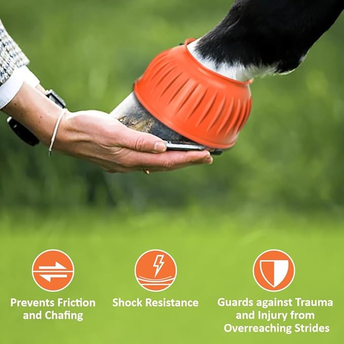 HILASON Western Horse Rubber PVC Ribbed Double Hook and Loop Bell Boots Training Protective Shock Absorbing Leg