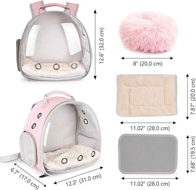 2-Pack Guinea Pig Backpack and Burrowing Bed, Portable Small Animal Cage with Bubble Clear Window, Plush and Fluffy Hideaway Pet Bed for Piggies, Hamster
