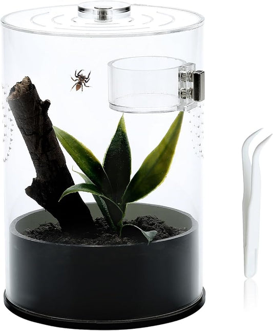 Jumping Spider Enclosure Starter Kit with Feeding Dish, Tarantula Terrariums Cribs for Mantis Snails Ladybugs Insect, Micro Habitat Cage Accessories