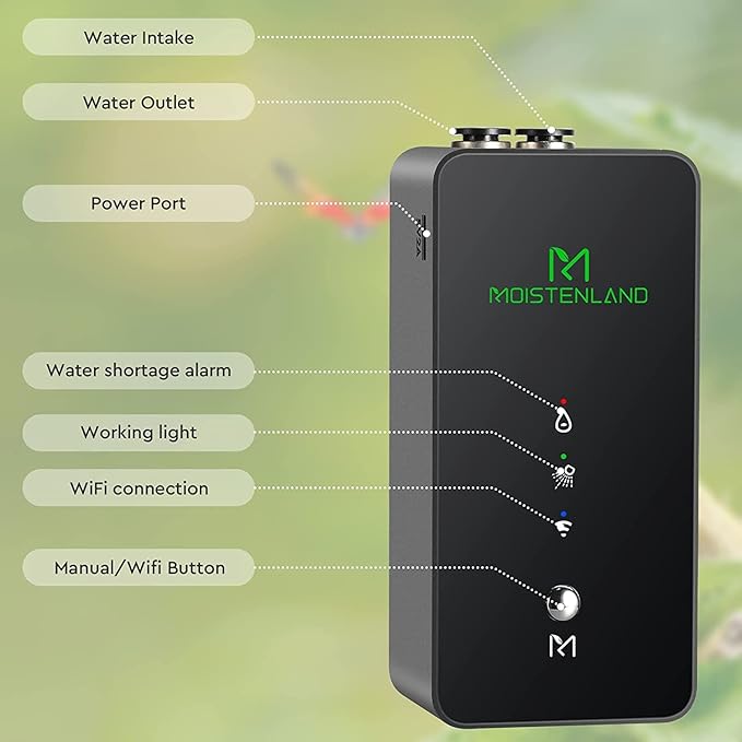 Moistenland WiFi Enabled Reptile Mister for Terrariums, Reptile Misting System for Snake Ball Python Tortoise Lizard Aquarium with 2 Adjustable Misting Nozzles