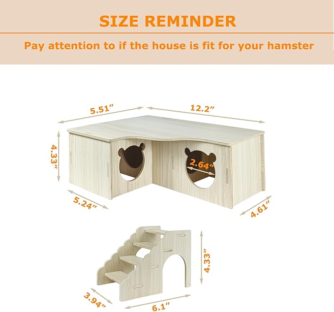 Multi-Chamber Wooden Hamster Hideouts Cages Accessories House Maze Hut Wood Habitats Decor Tunnel Exploring Toys for Syrian Dwarf Gerbils Mice Lemmings Small Animals
