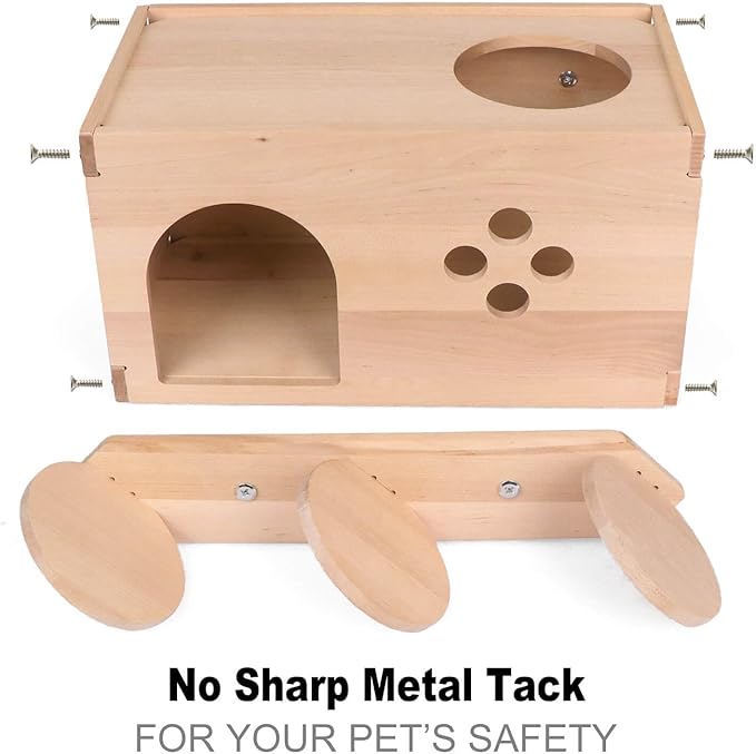 YKD Chinchilla Wooden House with Ladder - Small Animal Hideout for Squirrel or Sugar Gliders - Ventilated Wooden Chinchilla Hut Hideout with Multiple Doors