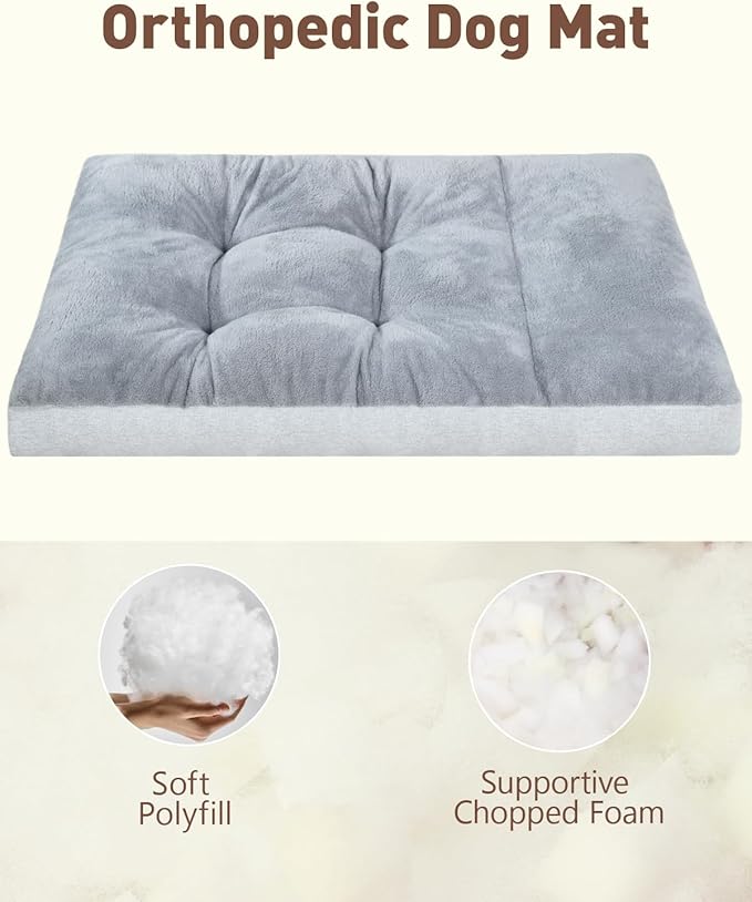 NUPIDA Washable Dog Bed for Large Sized Dog, Crate Bed Plush Pet Kennel Pad with Non-Slip Bottom, Pet Sleeping Mat, 35x23 Inch, Light Gray