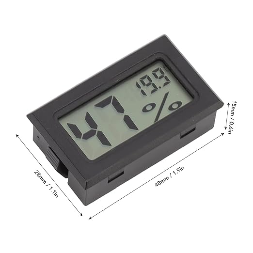 Alomejor Electronic Humidity Thermometer High Accuracy for Cigar Box Cabinet Use LCD Display for Incubators, Reptile Tanks Plastic, 1.9 X 0.6in