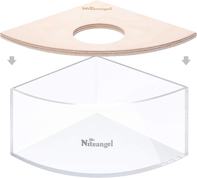 Niteangel Animal Sand-Bath Box: - Acrylic Critter's Sand Bath Shower Room & Digging Sand Container for Hamsters Mice Lemming Gerbils or Other Small Pets (Triangle, Birch-Wood)