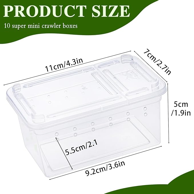 10Pcs Reptile Feeding Box, Transparent Animal Habitat Cage Spider Terrarium, Plastic Breeding Box for Reptile Turtle Spider Frog Scorpion Snake (3.6 x 2.1 x 1.9 in)