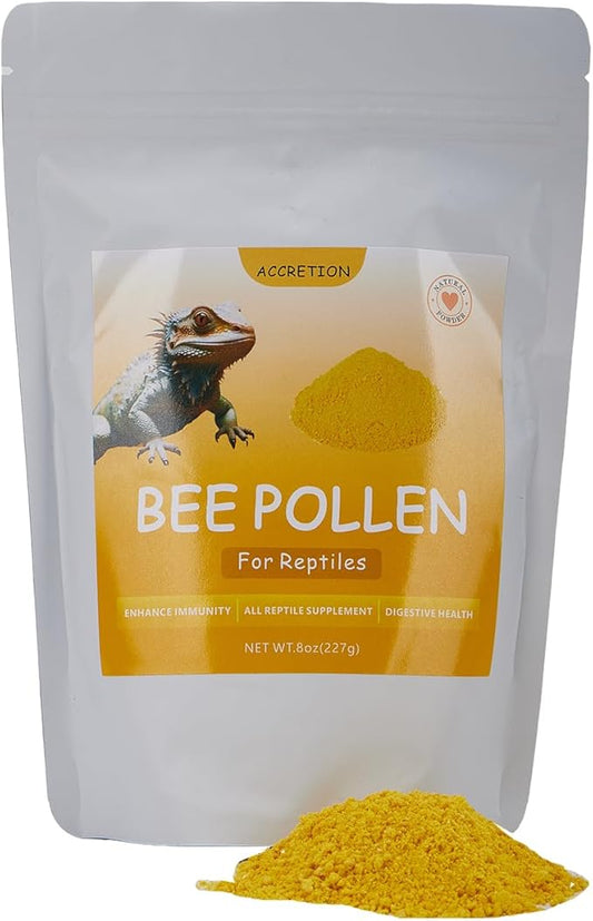 Accretion Bee Pollen for Bearded Dragons 8oz (Powder), Fine Ground Reptile Supplement for Bearded Dragons, Lizards, Turtles, Immune Support and Digestive Aid