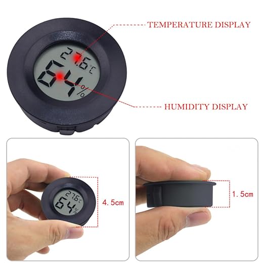 Abaodam Mini Thermohygrometer for Reptile Tank Humidity Temperature Gauge Digital Display 7-Pack Round Design