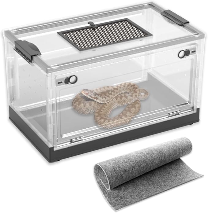 Dutiplus Large Snake Reptile Tank Amphibians Habitat Cages Sliding Screen Top for Lizard,Gecko, Frog, Hamster Animals(21.65"x12.6"x12.2") (Black)