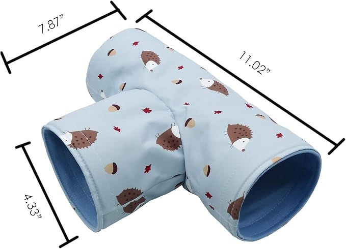 Handmade Small Animal 3-Way Hideout Tunnel Collapsible Pet Play Toy Tunnel Tube for Dwarf Rabbit Hamster Guinea Pig Chinchilla Sugar Glider Hedgehog (Blue)