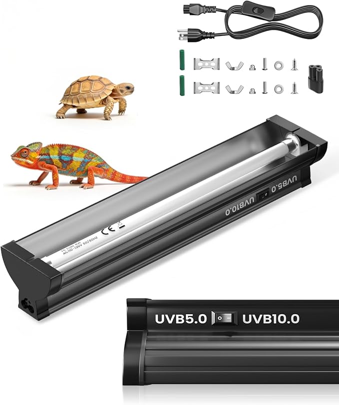 GlowUp T5 UVB Light Reptile Kit 12.4'', UVB 5.0 and UVB 10.0 Switchable for Tropical Rainforest & Desert Reptiles, 8W HO T5 Linear Reptile UVB Light Bar for Bearded Dragon, Gecko, Tortoise, Snake