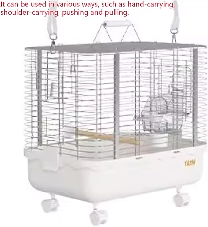Parrot Stainless Steel Take-Out Cage Horizontal Large Space Portable Bird Transport Parrot Cage(White)