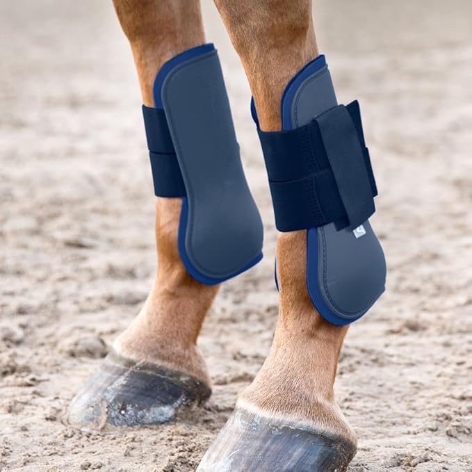HORZE Chicago Protective Horse Tendon Boots - Lightweight Open Front Boots for Jumping, Trail Riding, and Turnout (Pair) - Dark Dark Blue - Warmblood