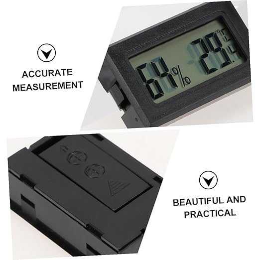 SHINEOFI 2pcs Mini Digital Hygrometer Thermometer LCD Display, Embedded Design, Black, Indoor Outdoor Use for Terrariums and Pet Enclosures