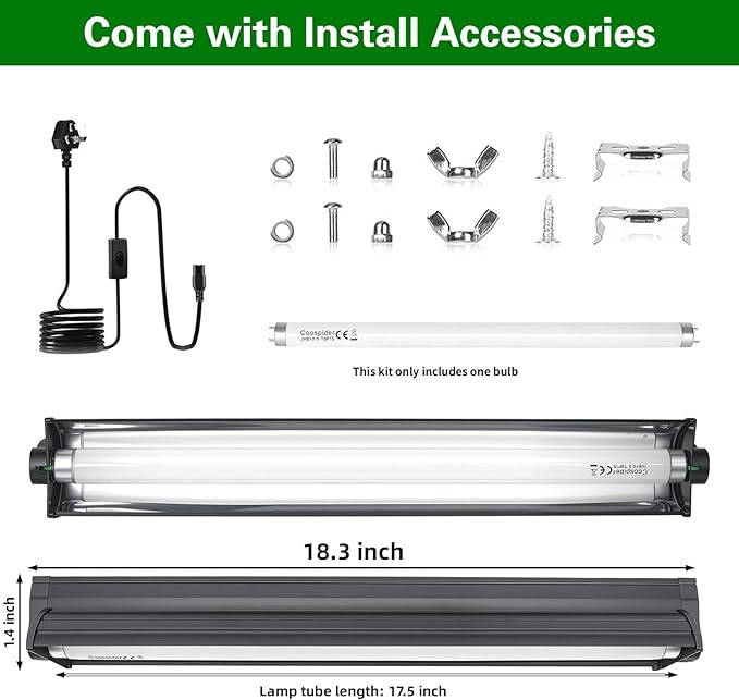 T8 UVB Reptile Light Fixture HO UVB Bulb Lighting Combo Kit with 18 Inch 15 Watt UVB 10.0 Fluorescent Bulb,Reptile Strip Light UVA UVB Desert Lamp Pet Habitat Light for Reptiles Amphibian-T8 15W G13