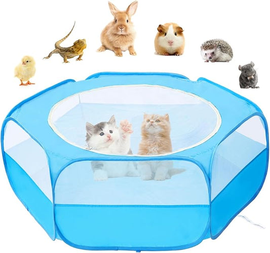 Small Animal Playpen with Cover, Portable Pop Up Pet Enclosure for Rabbits, Guinea Pigs, Hamsters, Chinchillas, Ferrets & Kittens, Indoor Outdoor Waterproof Play Pen, Cage Tent & Chick Brooder Box