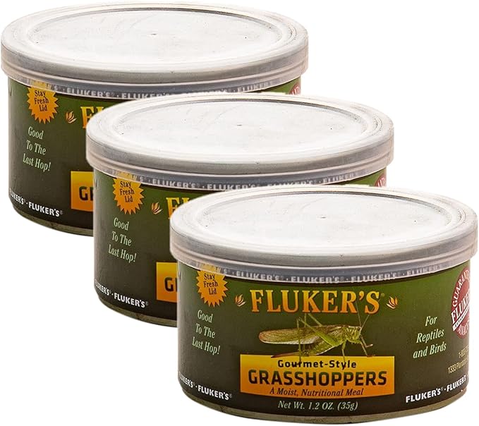 Fluker's Gourmet Canned Food for Reptiles, Fish, Birds and Small Animals, Grass Hoppers, 1.2 oz (Pack of 3)